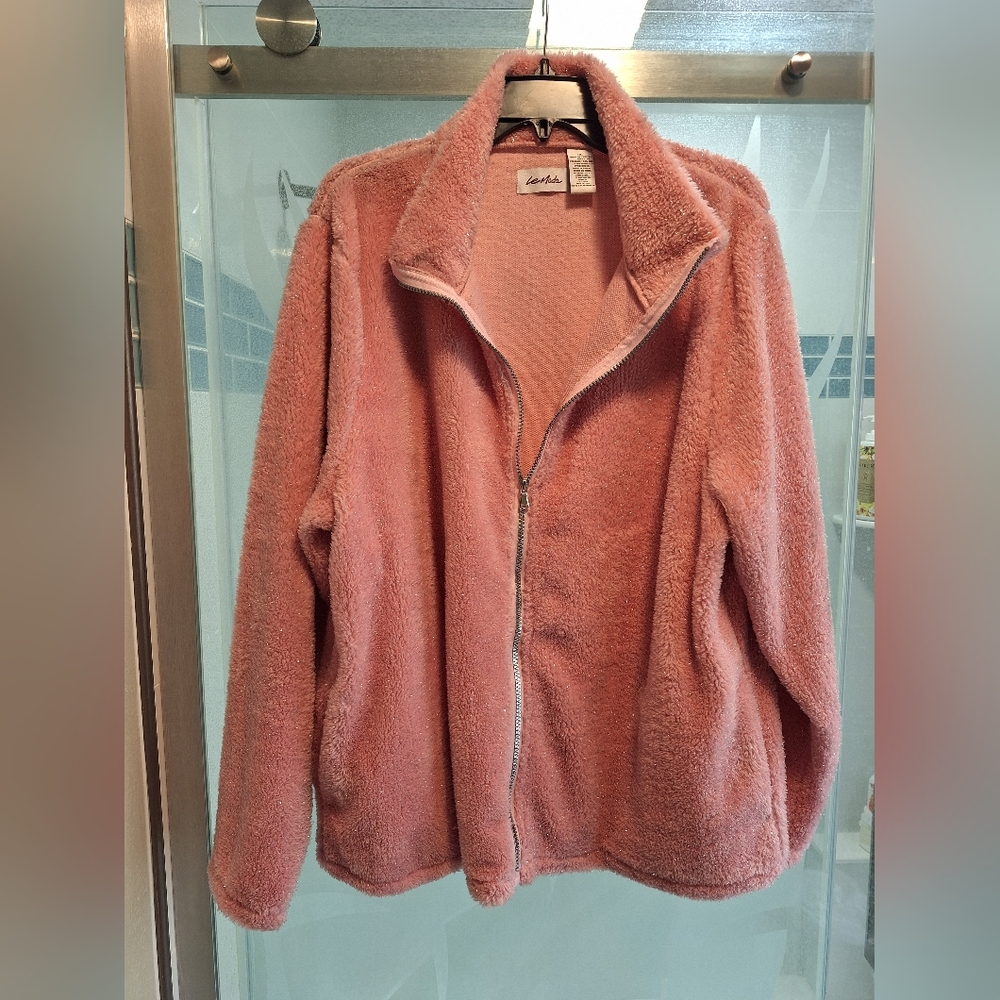 Cozy Pink Sherpa Lined Zip-Up Jacket - Gold Sparkles All Over Never Worn